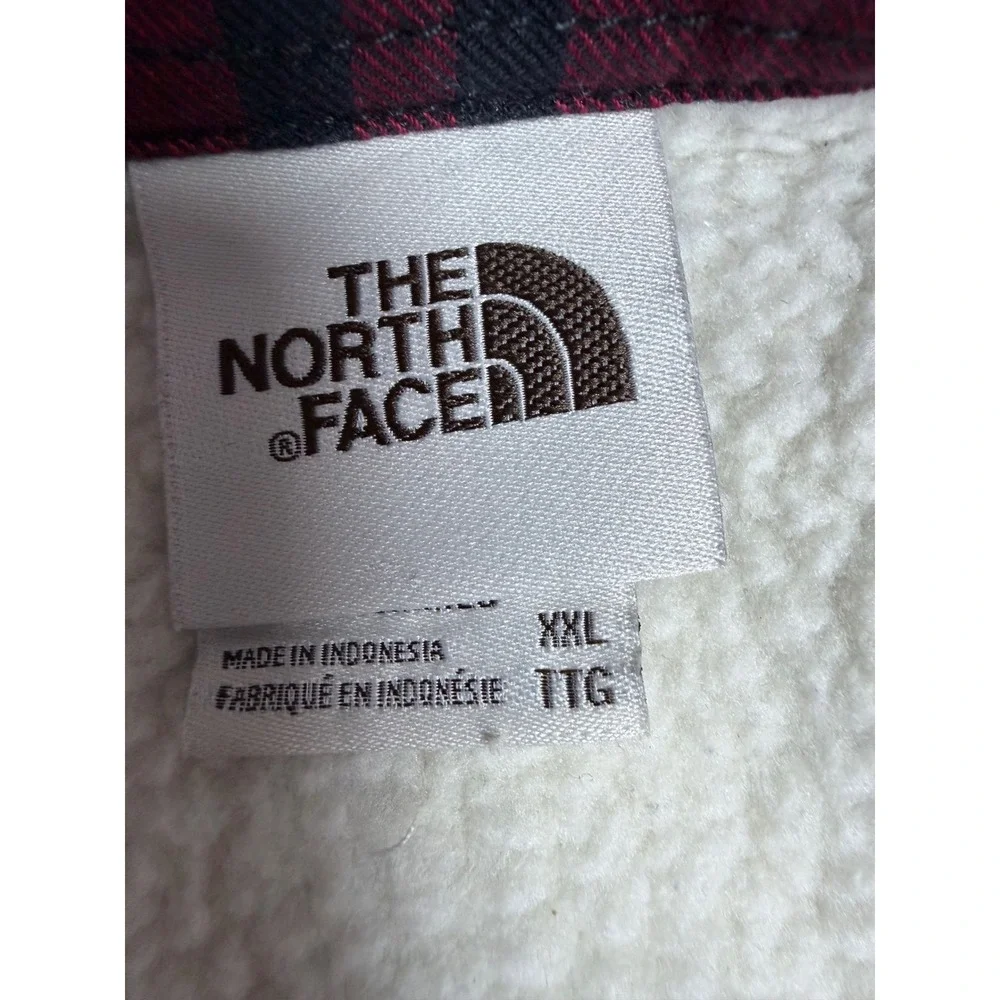 The North Face Flannel Shirt Jacket Mens XXL Red Black Plaid Sherpa Lined